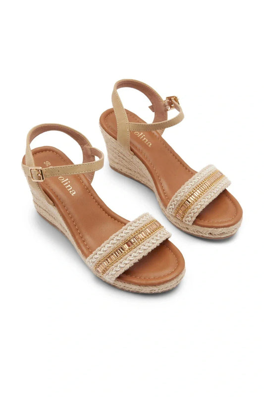 Tayla Rhinestone Woven Wedges Natural
