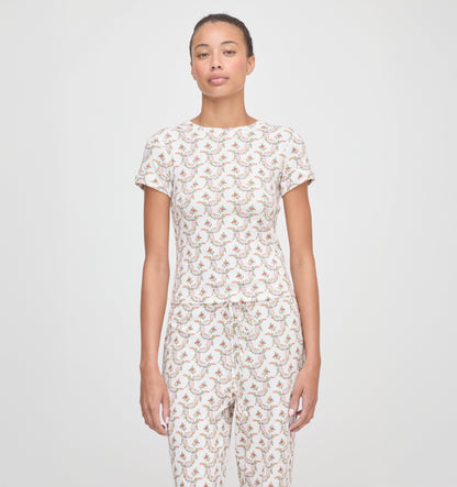 The Cleo Pointelle Set - Pink Ribbon Rose Ikat
