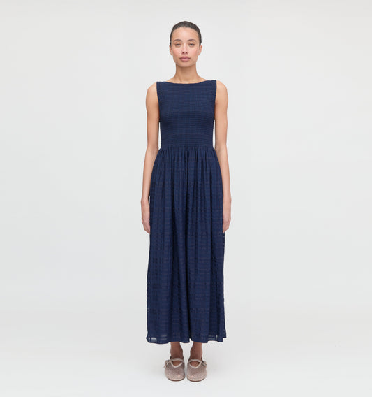 The Cosima Nap Dress - Navy Sheer Plaid