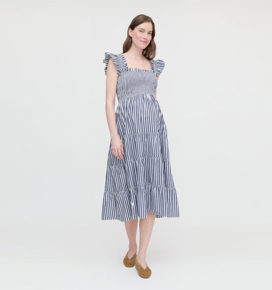 The Maternity Ellie Nap Dress - Navy Stripe