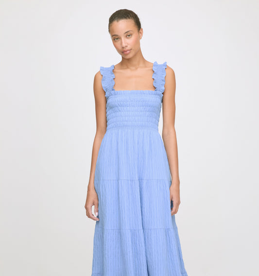 The Kimmy Nap Dress - Bluebird Tonal Seersucker