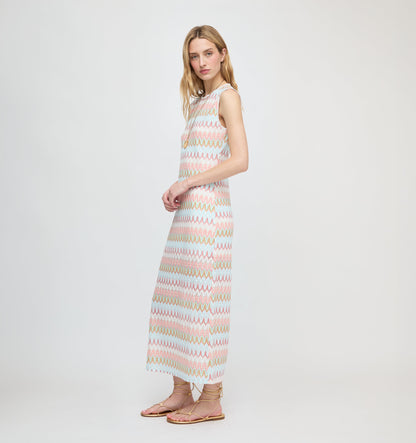 The Taytum Dress - White Multi Smooth Shimmer Knit