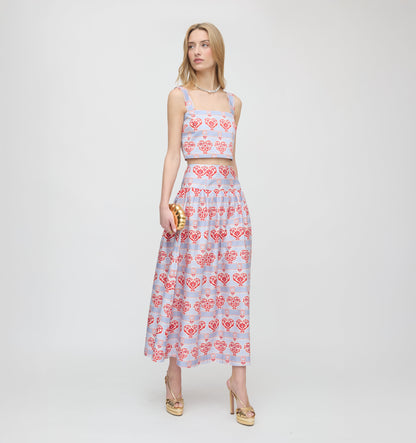 The Clara Crop Top - Poppy Damask Stripe