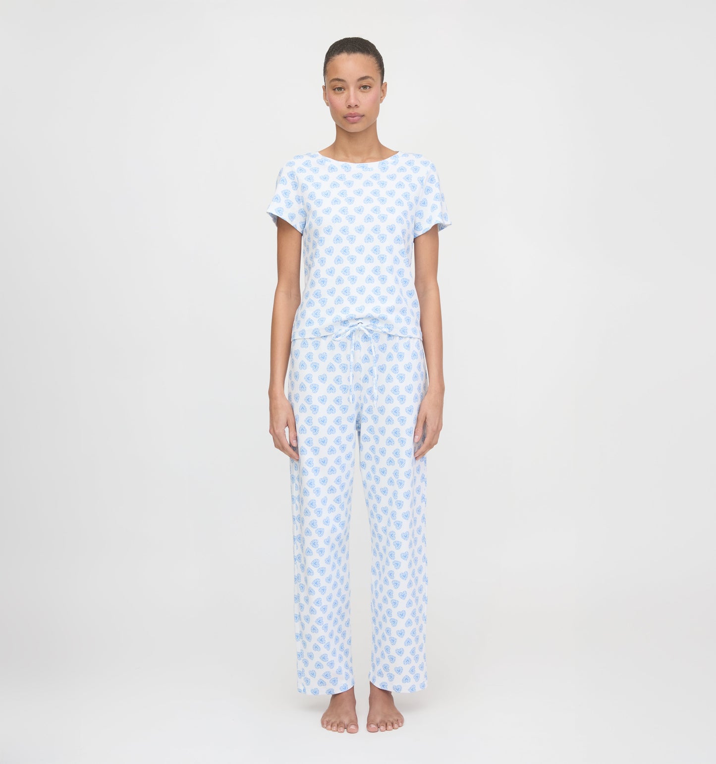 The Kelly Pajama Set - Blue Doily Heart