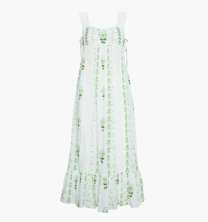 The Lux Nightgown - White/Green Arcadia Border