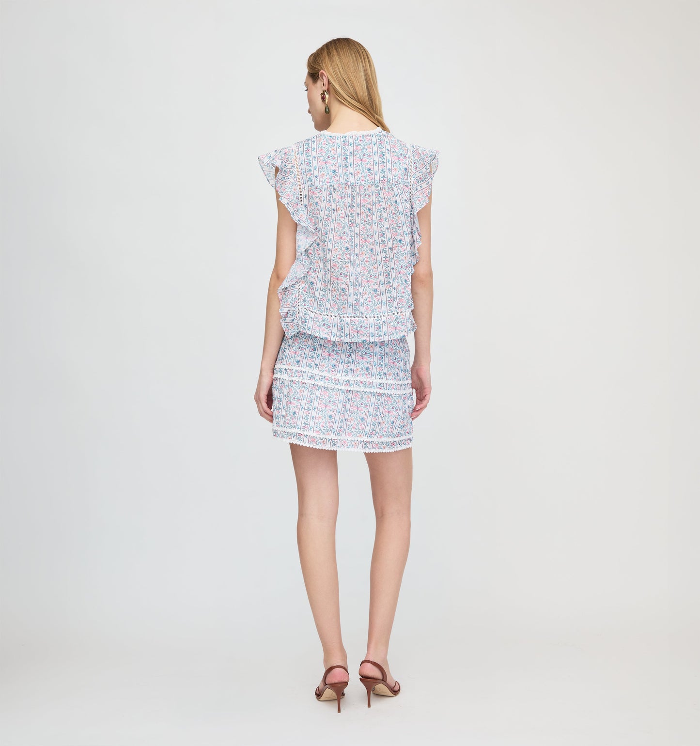 The Meena Skirt - White Etched Floral Stripe