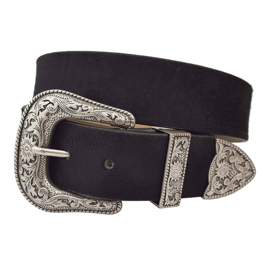 Western Silver Buckle Style in Microfiber Suede