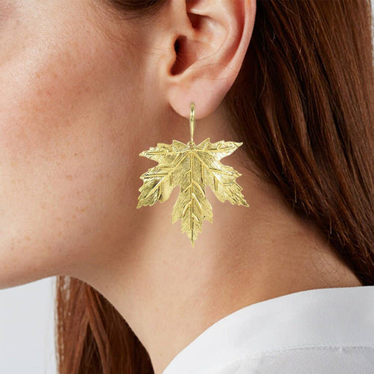 Delicate Textured Metal Maple Leaf Hook Earrings