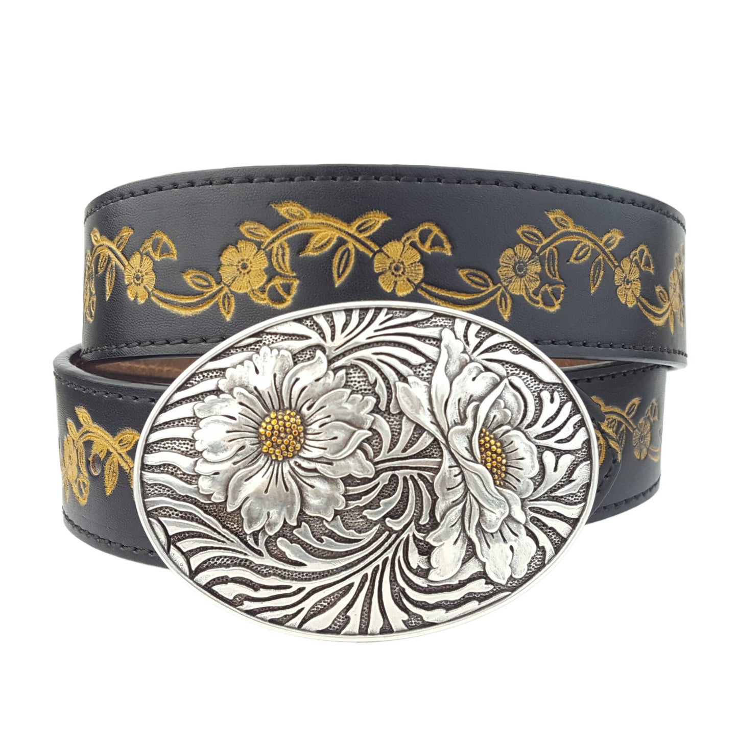 Sunflower Buckle with Vintage floral tooled belt
