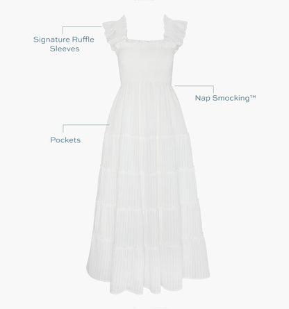The Ellie Maxi Nap Dress - White Tonal Seersucker
