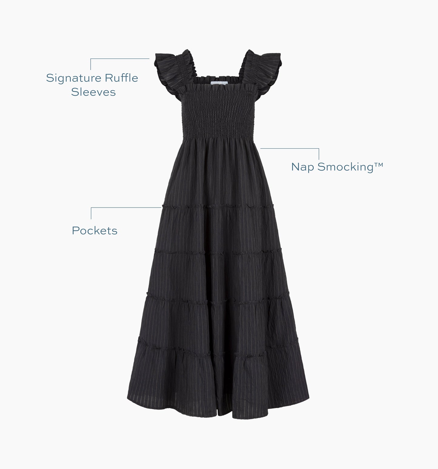 The Ellie Maxi Nap Dress - Black Tonal Seersucker