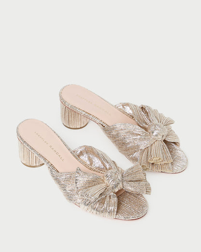 Emilia Champagne Pleated Bow Heel