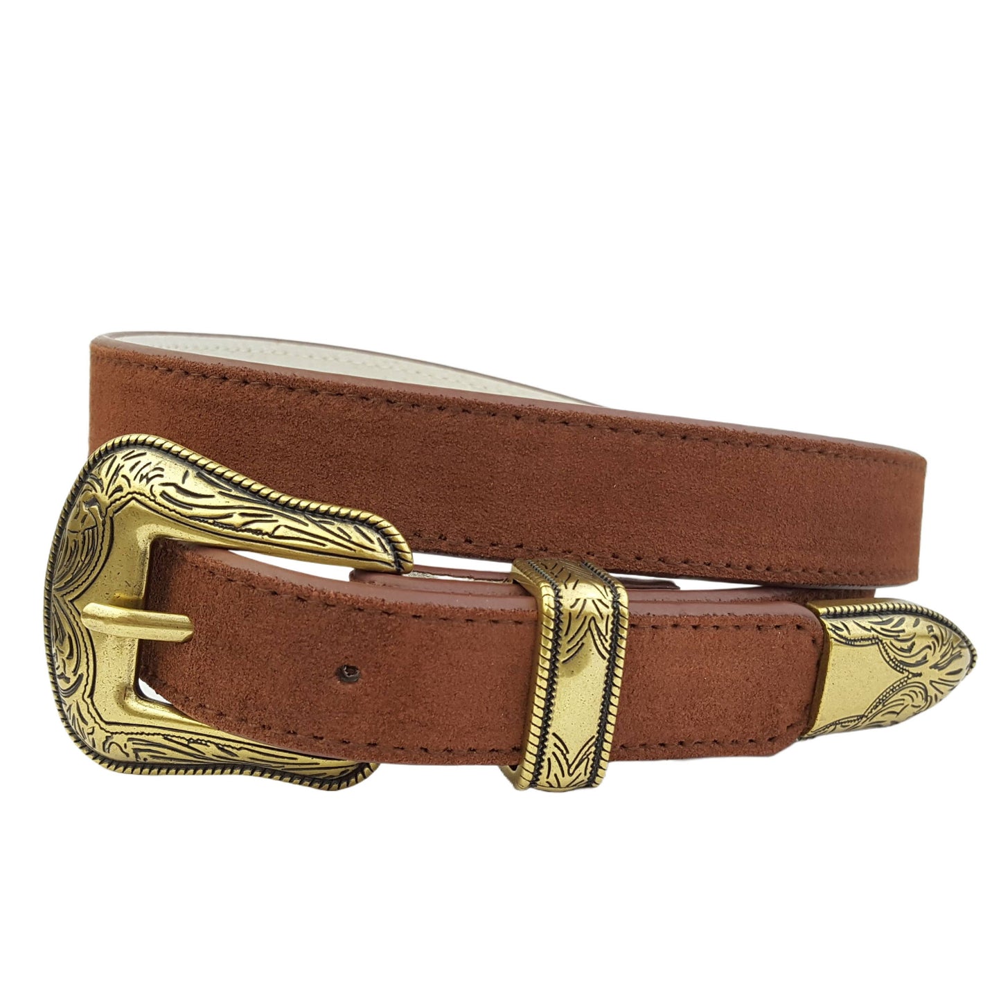 Genuine Suede Leather Belt with Western Buckle