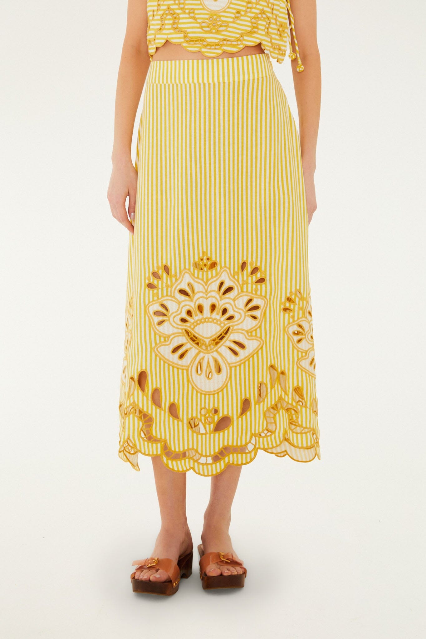 Yellow Stripes Richelieu Midi Skirt
