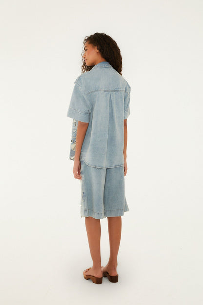 Denim Sea Desire Embroidered Short Sleeve Shirt