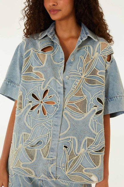 Denim Sea Desire Embroidered Short Sleeve Shirt