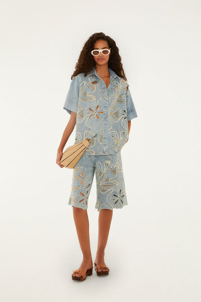 Denim Sea Desire Embroidered Short Sleeve Shirt