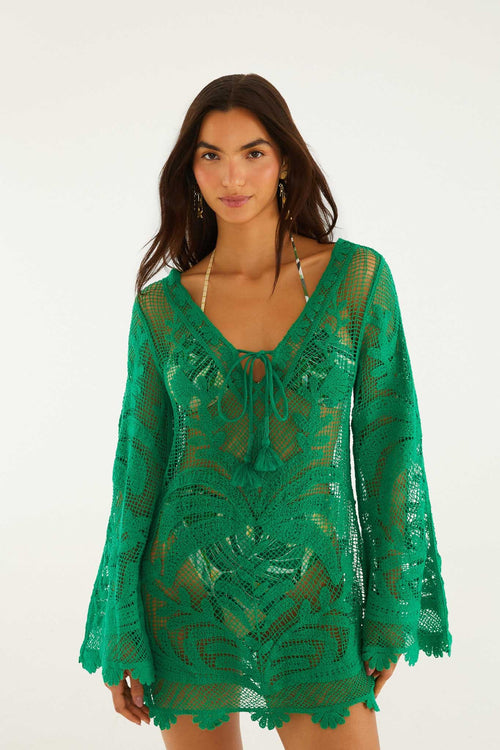 Green Richelieu Open Sheer Back Mini Dress