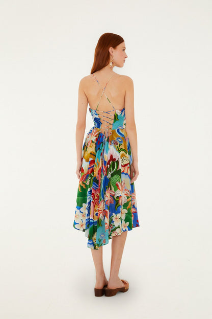 Multicolor Garden Of Life Back Ties Midi Dress