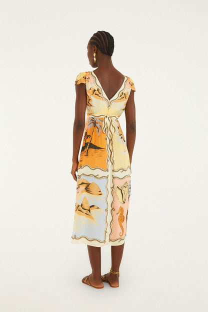 Multicolor Rio Souvenir Scarves Satin Midi Dress