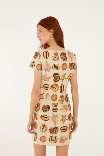 Sand Marine Shells Short Sleeve Mini Dress