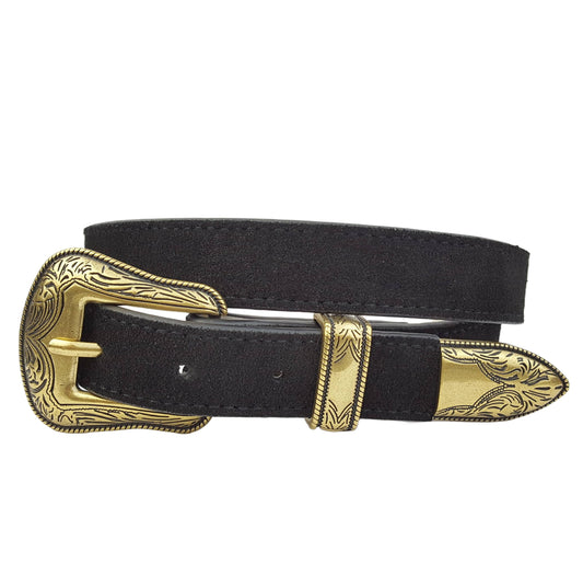 Genuine Suede Leather Belt with Western Buckle