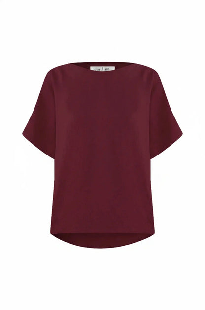 Gemma Short Sleeve Round Neck Top Burgundy