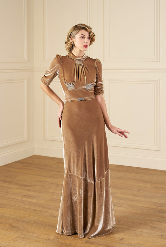 1930s Loretta Bias Gown - Champagne Silk Blend Velvet
