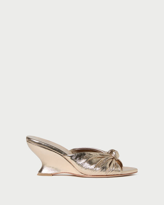 Marsy Champagne Leather Knot Wedge