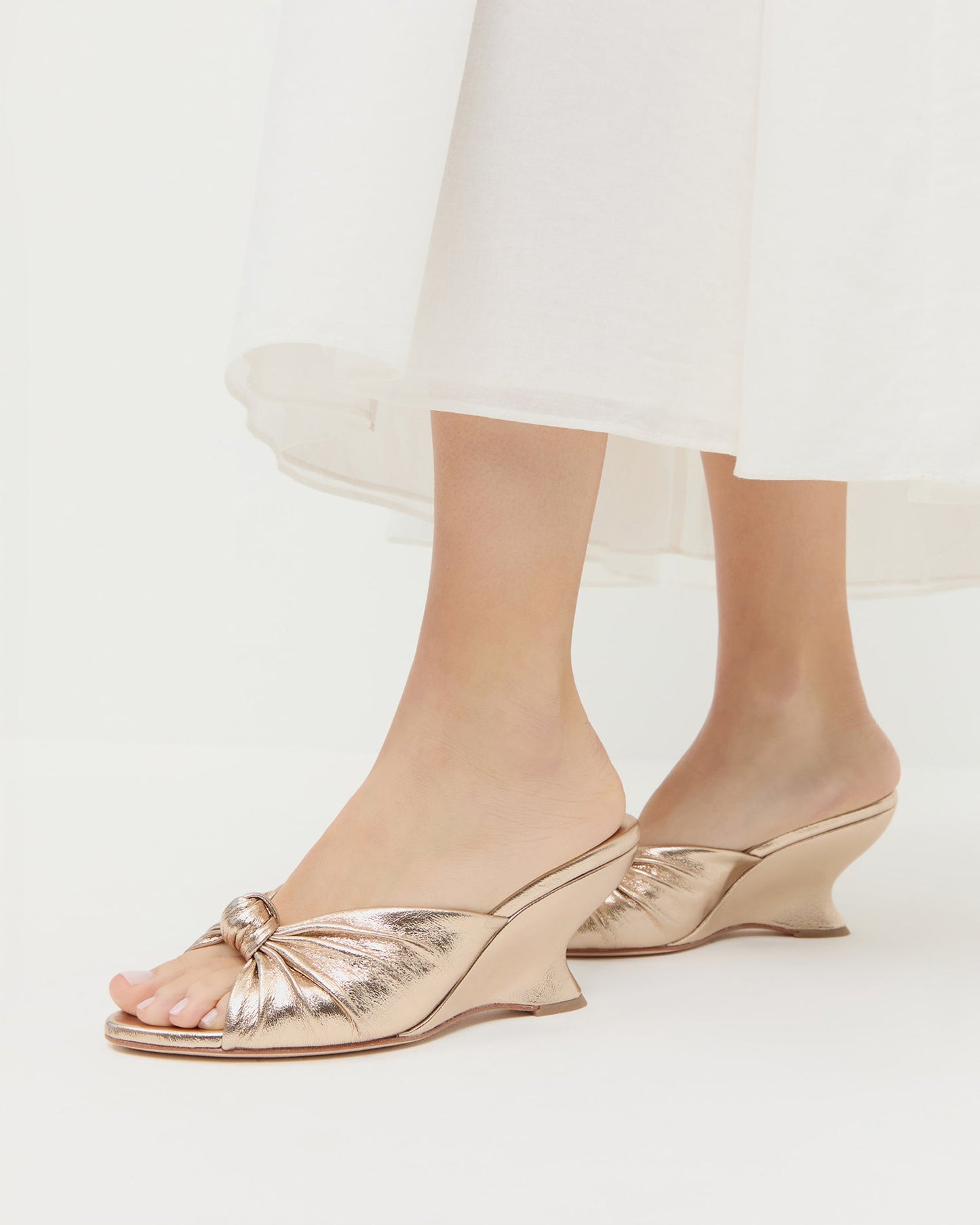 Marsy Champagne Leather Knot Wedge