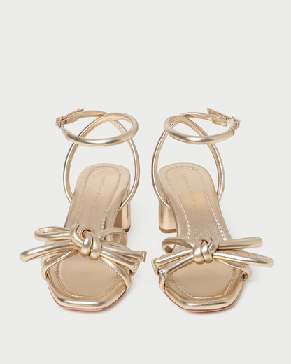 Mikel Champagne Bow Mid-Heel Sandal