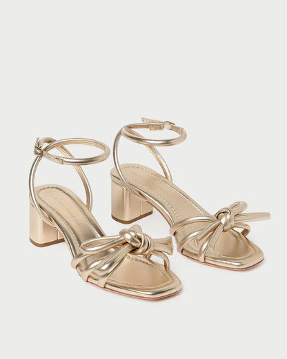 Mikel Champagne Bow Mid-Heel Sandal