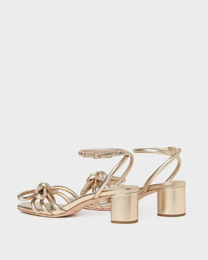 Mikel Champagne Bow Mid-Heel Sandal