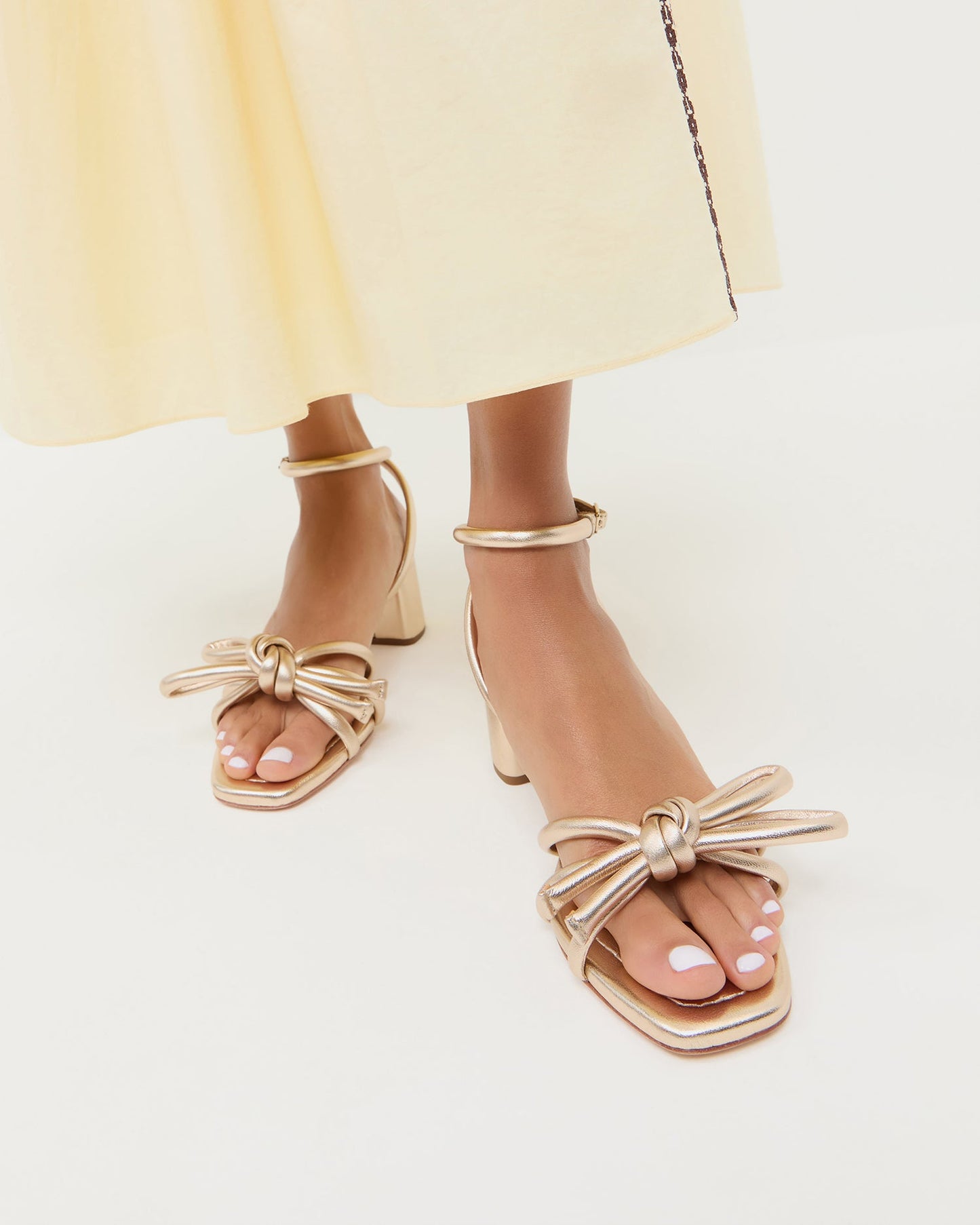 Mikel Champagne Bow Mid-Heel Sandal
