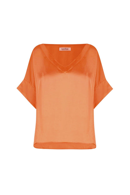 Bianca Short Sleeve Top Orange with V Neck